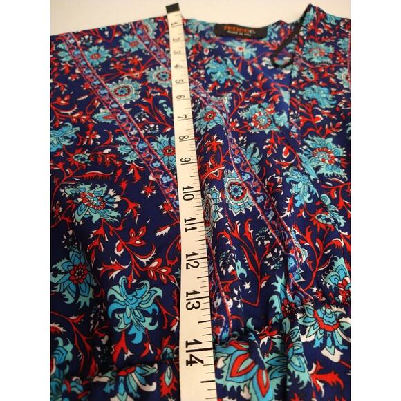Renee C Boho Floral Mini Dress Blue Red Print Women’s Size Small Tunic Style - Picture 7 of 8